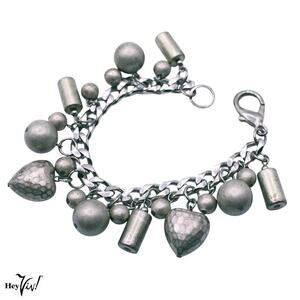 Vintage Charm Bracelet with Lots of Jingle Hearts and Balls 7.5" Long - Hey Viv